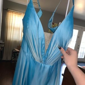 blue iridescent prom dress